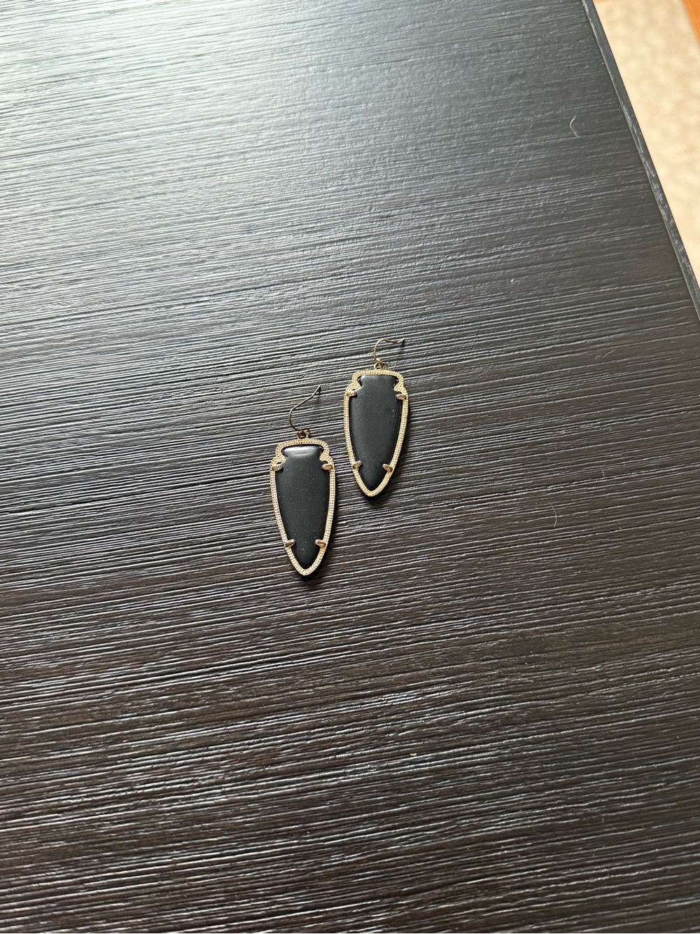 Kendra Scott Black Shield Drop Earrings with Gold Frame